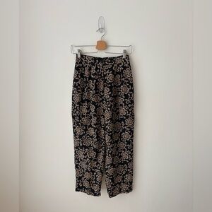 Vintage Lili Cily Paris 100% Silk High Waist Ankle Trousers Floral Small